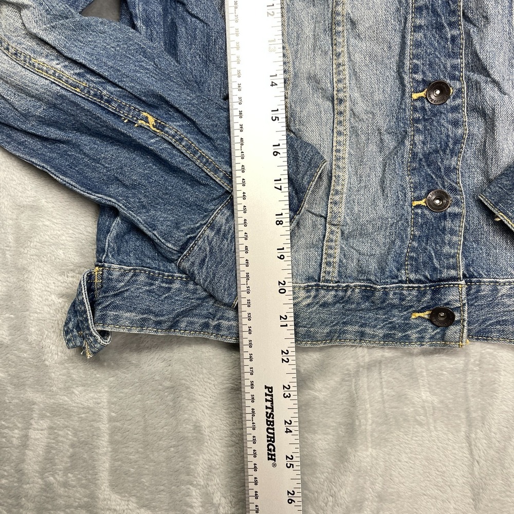 St. John's Bay Denim Jacket Womens Large Blue Long Sleeve Collarless Button Up - Picture 3 of 6